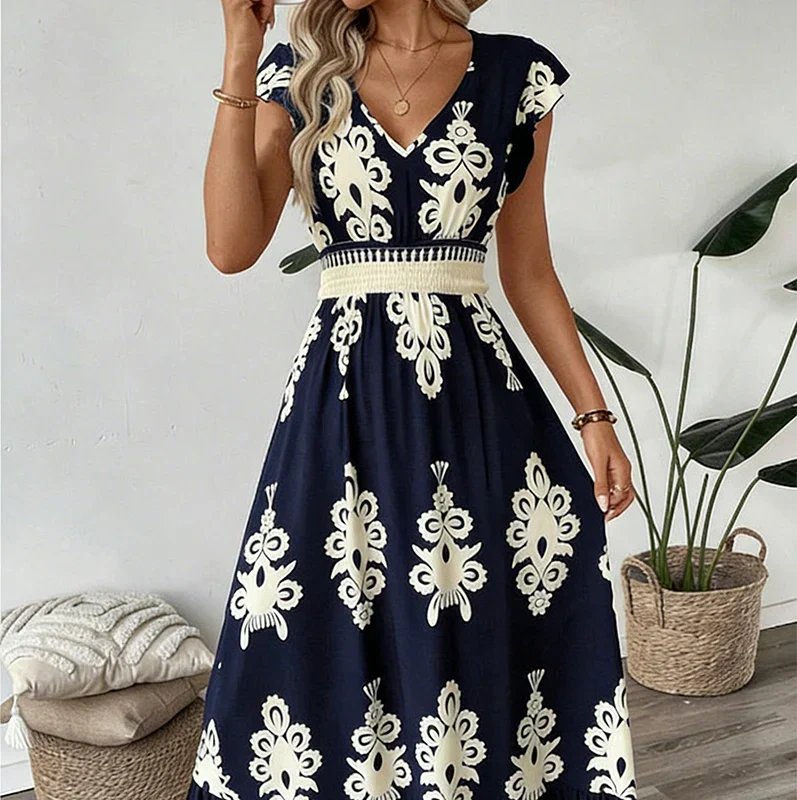 Candela Baroque V-Neck Maxi Dress