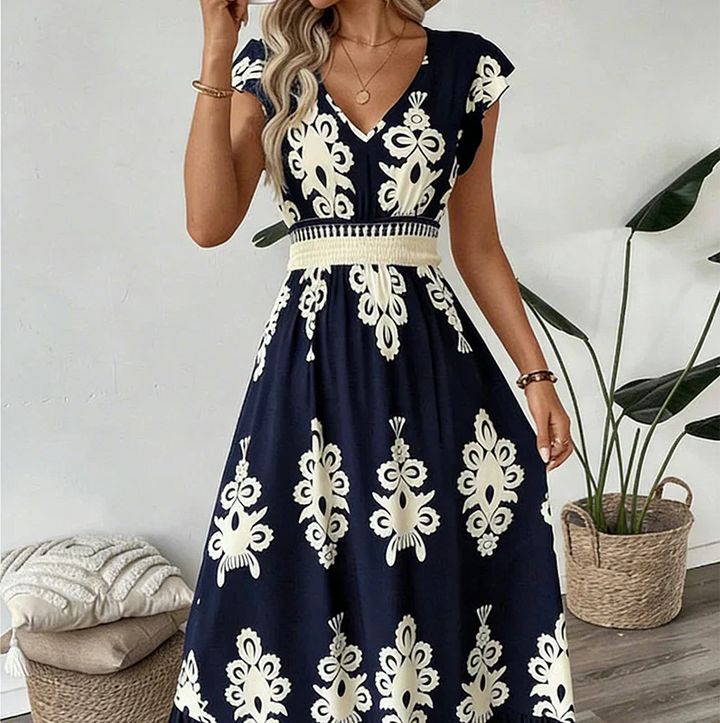 Candela Baroque V-Neck Maxi Dress