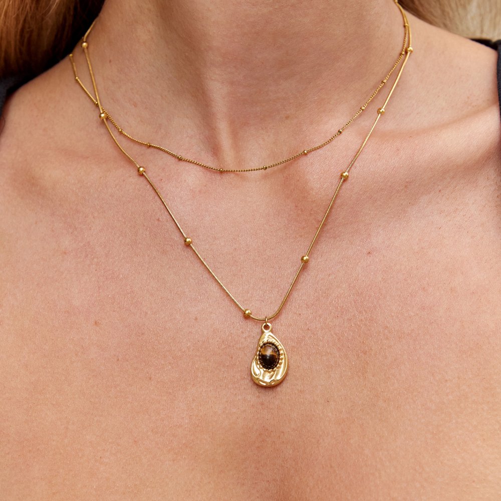 Maple | Elegant Gold Necklace with Tiger Eye Stone
