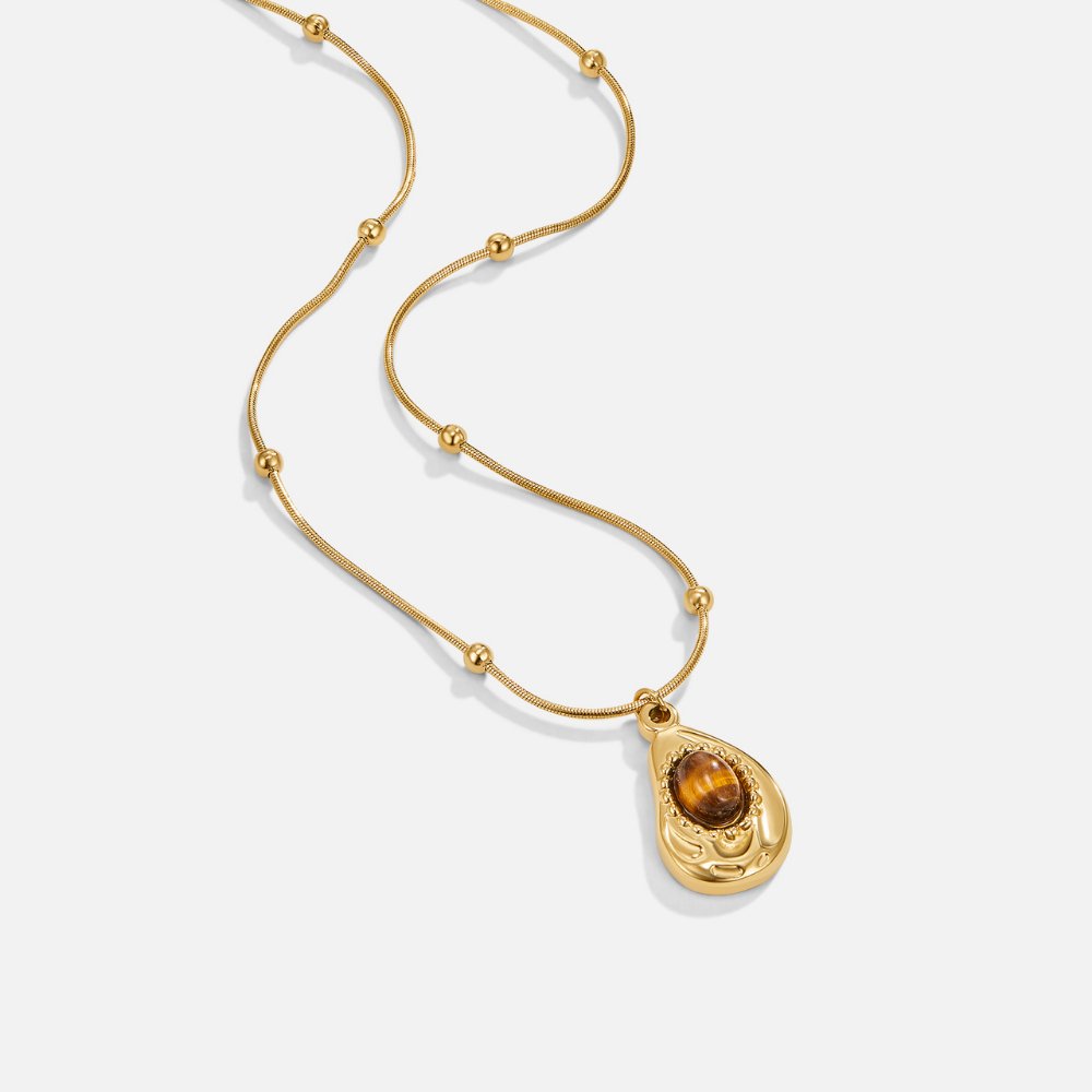 Maple | Elegant Gold Necklace with Tiger Eye Stone