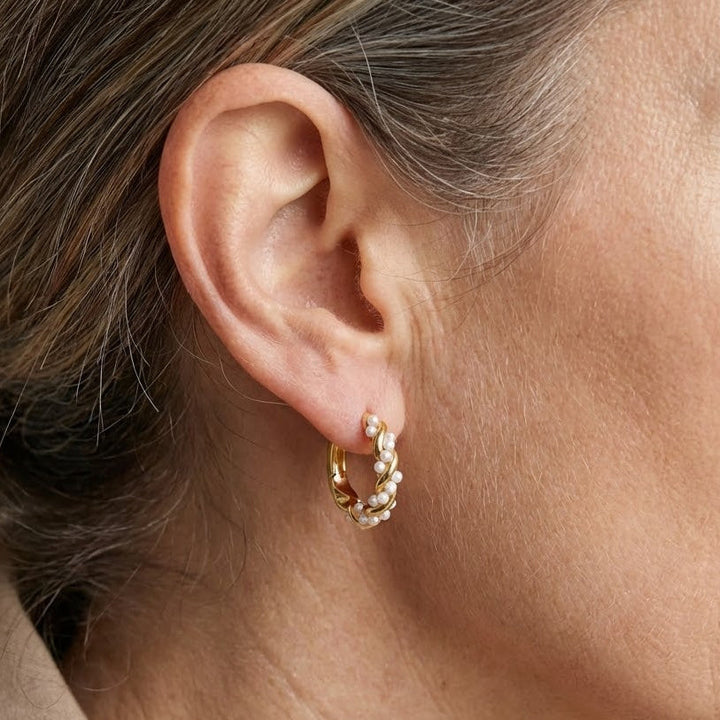 Winifred | Rotating Pearl Hoop Earrings